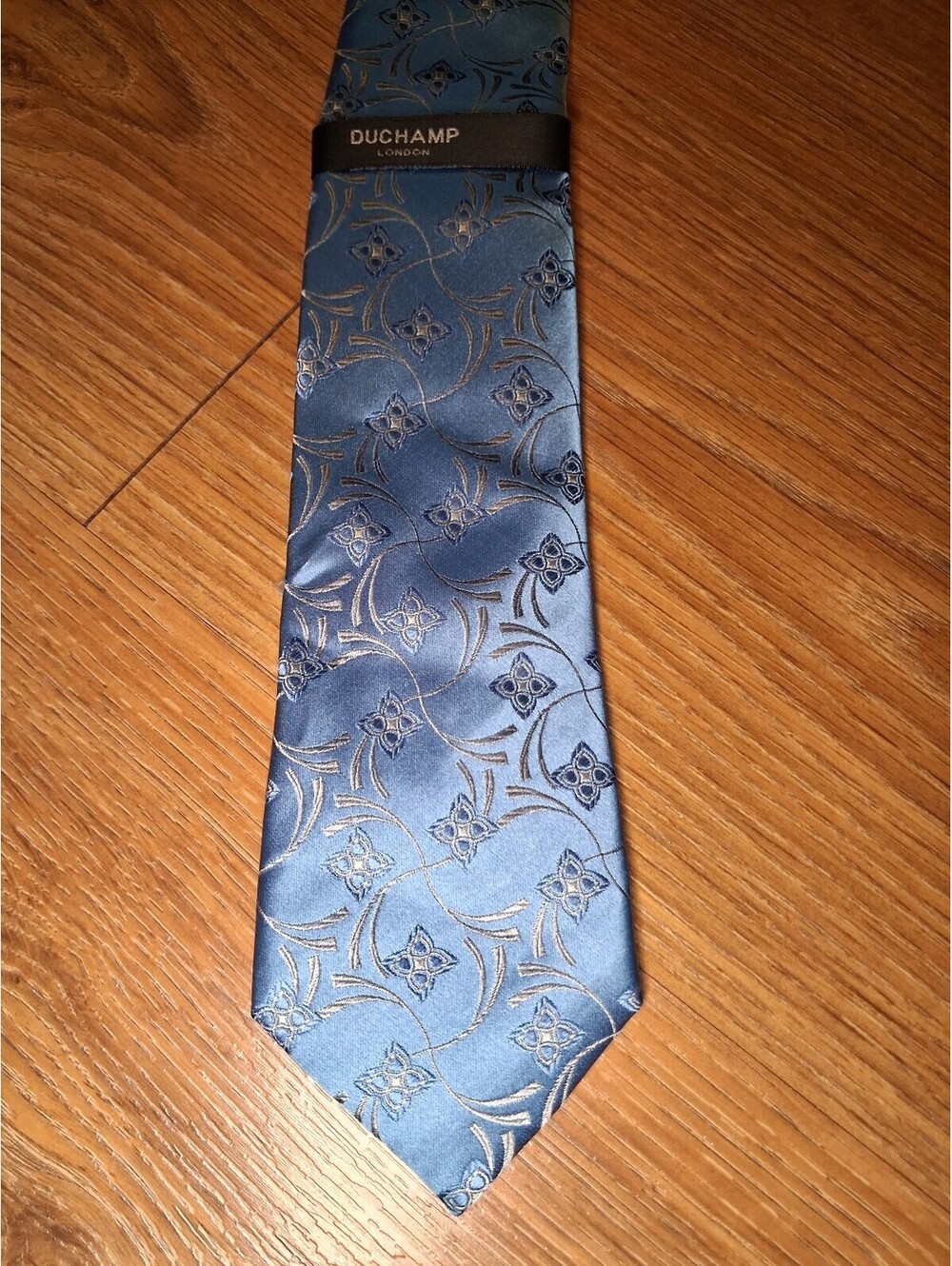 NEW Duchamp London Silk Tie Blue Gray Floral Handmade